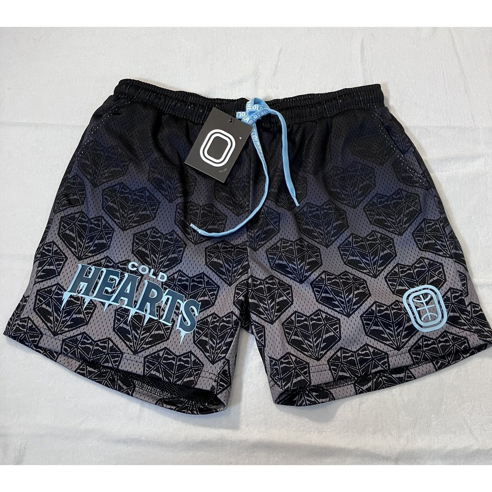Overtime Cold Hearts Diamond Mesh Basketball Shorts Mens Medium Black Grey NWT